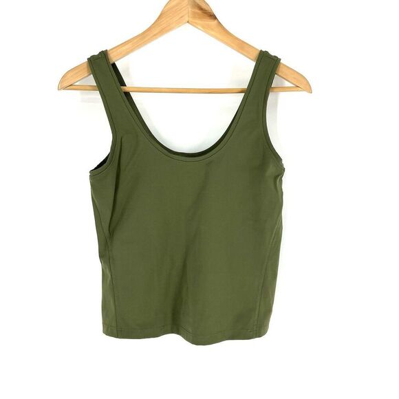 Spanx Tank Top Size Medium Womens Green The Get Moving Fitted Cropped Scoop Neck - Picture 1 of 7